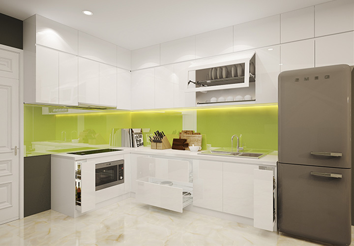 Tủ bếp Acrylic trắng tinh khôi